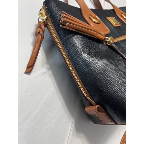 Vintage Dooney & Bourke Black & Tan Leather Satchel - Picture 9 of 13